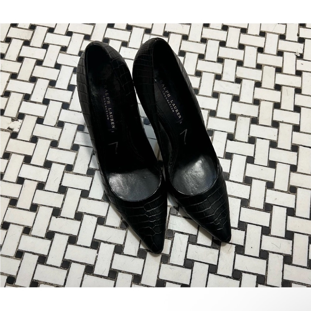 Ralph Lauren Purple Collection Black Croc Embossed Pumps size 7B Made in Italy - Picture 2 of 9